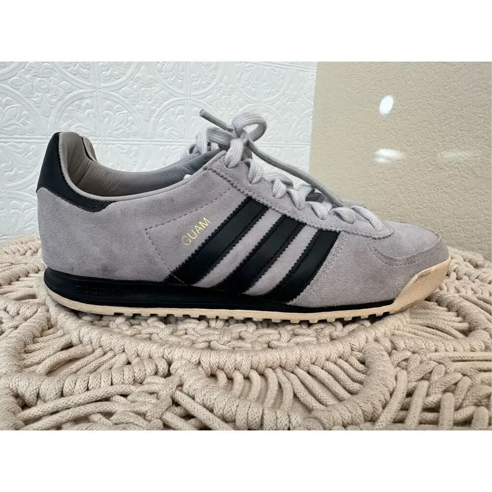 Adidas Gray Suede and Black Classic Stripe GUAM Edition Sneakers Size 6